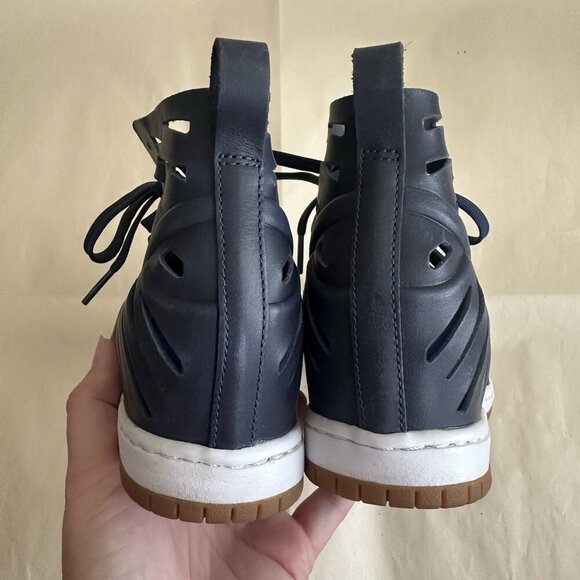 Nike Dunk Sky Hi Joli Navy Blue Shoes Sandal Wedge Women 8A Cut Out Sneaker Heel - Picture 4 of 8